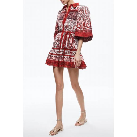 NEW ALICE + OLIVIA tiffie sleeve mini dress in fatal attraction off white - Picture 2 of 4